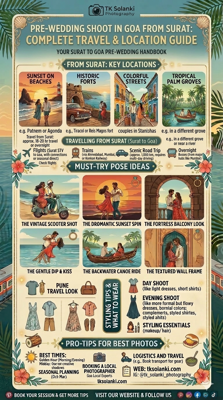 Goa Pre-Wedding Shoot from Surat – Best Locations, Budget, Travel Plan & Photographer Tips