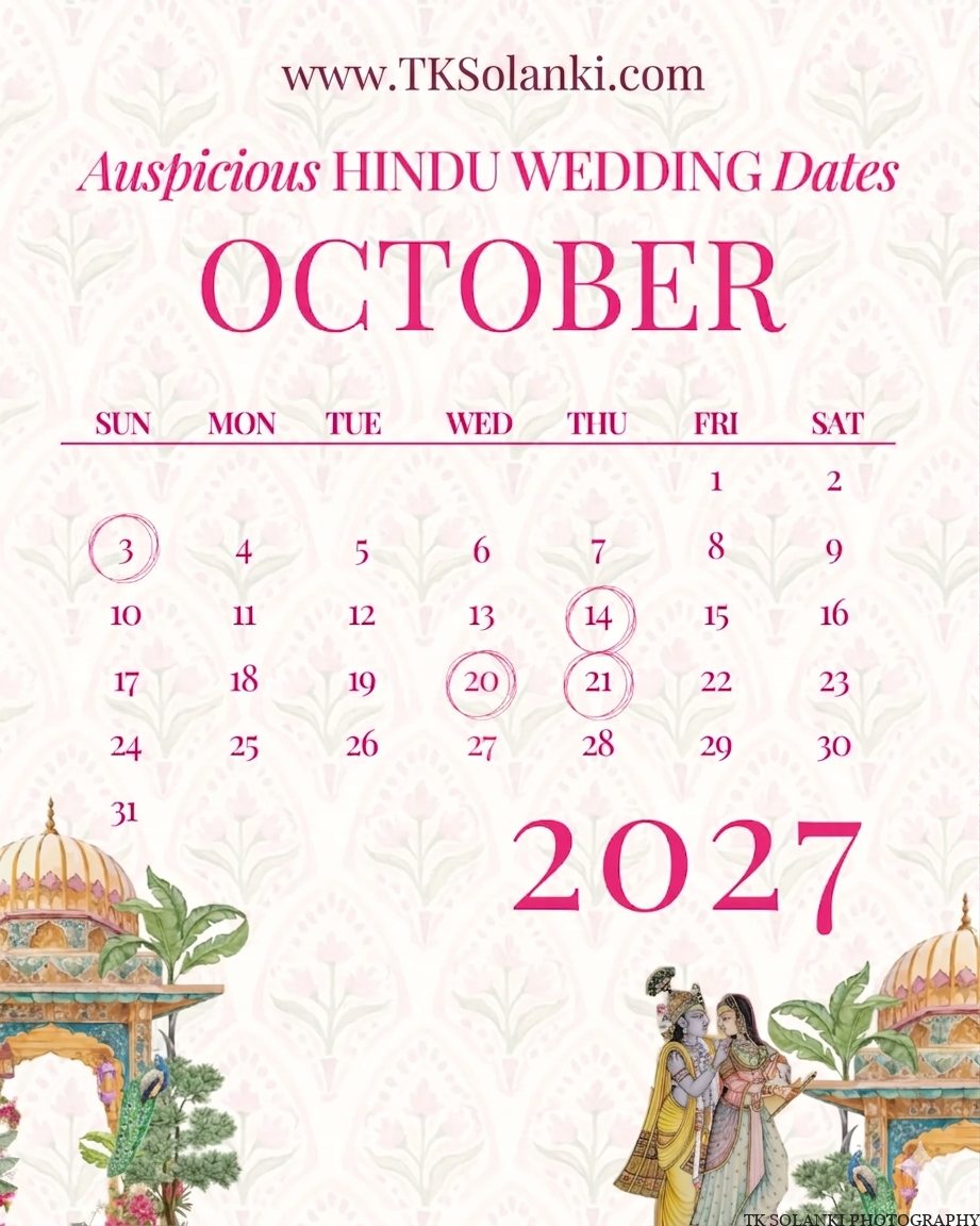 Hindu Wedding muhurats Dates October 2027