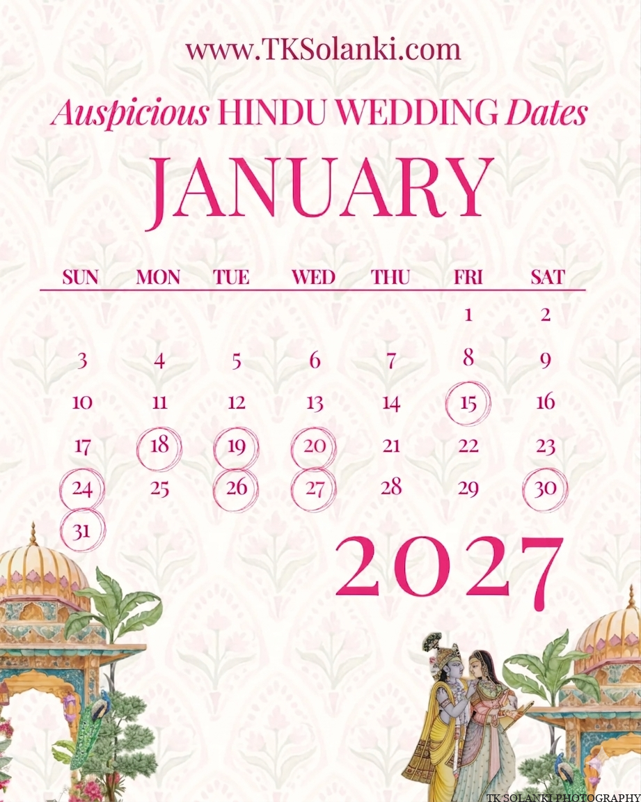 Hindu Wedding muhurats Dates January 2027