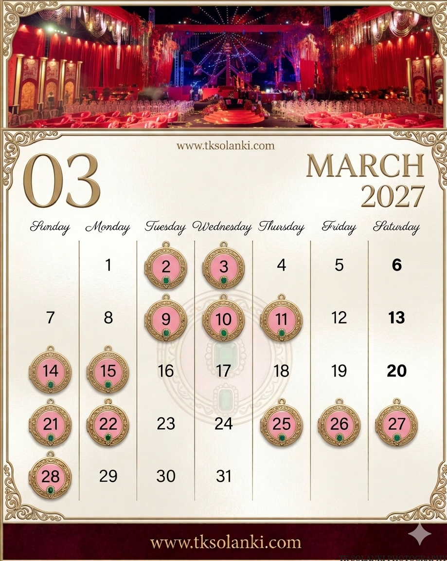 March Gujarati Hindu Marriage calendar & Dates 2027, Auspicious Wedding Muhurat