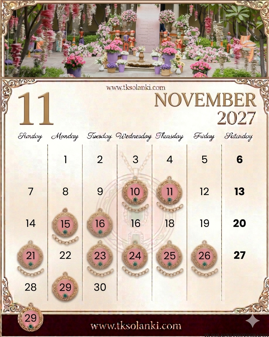 November Gujarati Hindu Marriage calendar & Dates 2027, Auspicious Wedding Muhurat