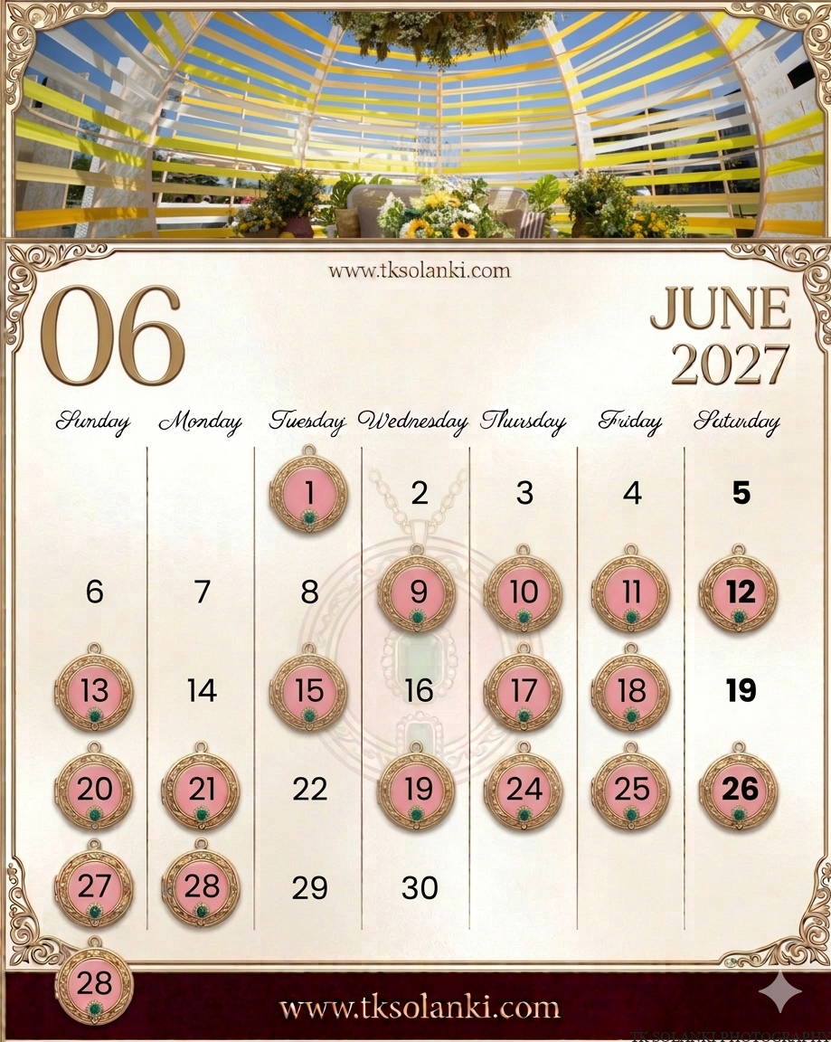 June Gujarati Hindu Marriage calendar & Dates 2027, Auspicious Wedding Muhurat