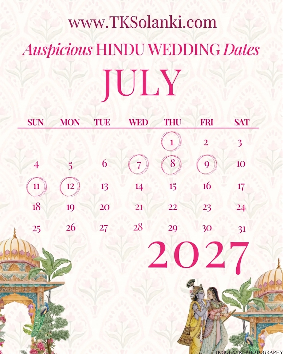 Hindu Wedding muhurats Dates July 2027