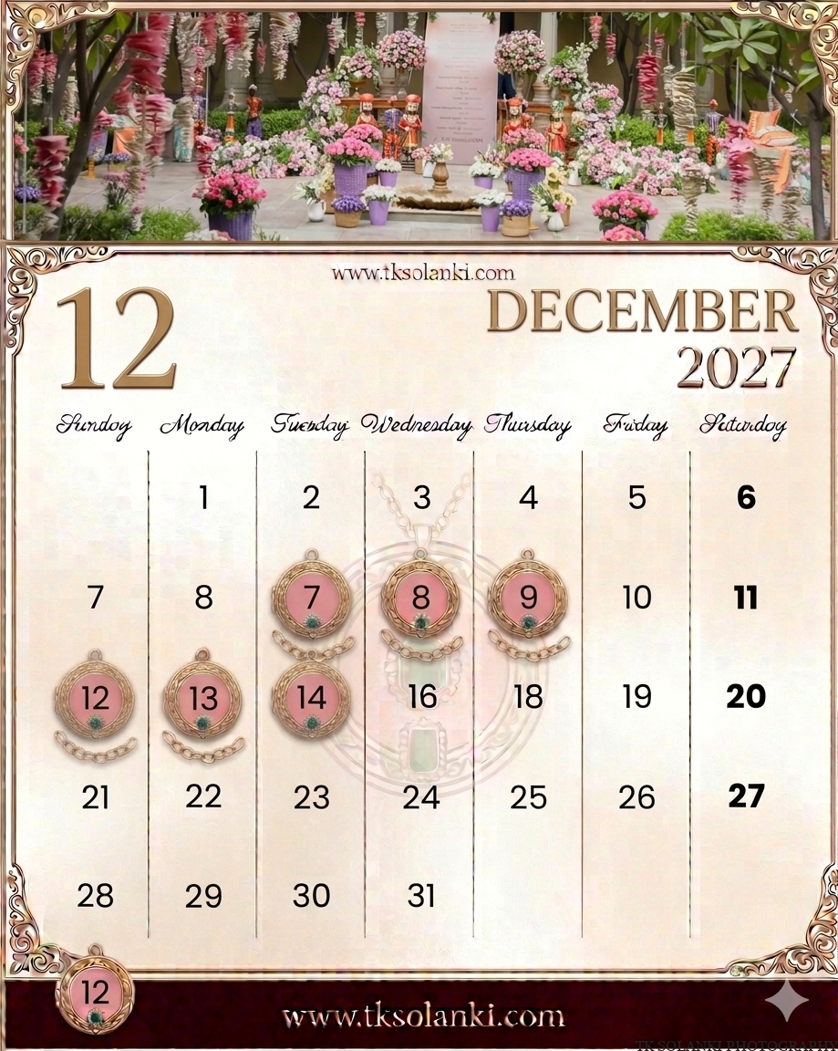 December Gujarati Hindu Marriage calendar & Dates 2027, Auspicious Wedding Muhurat