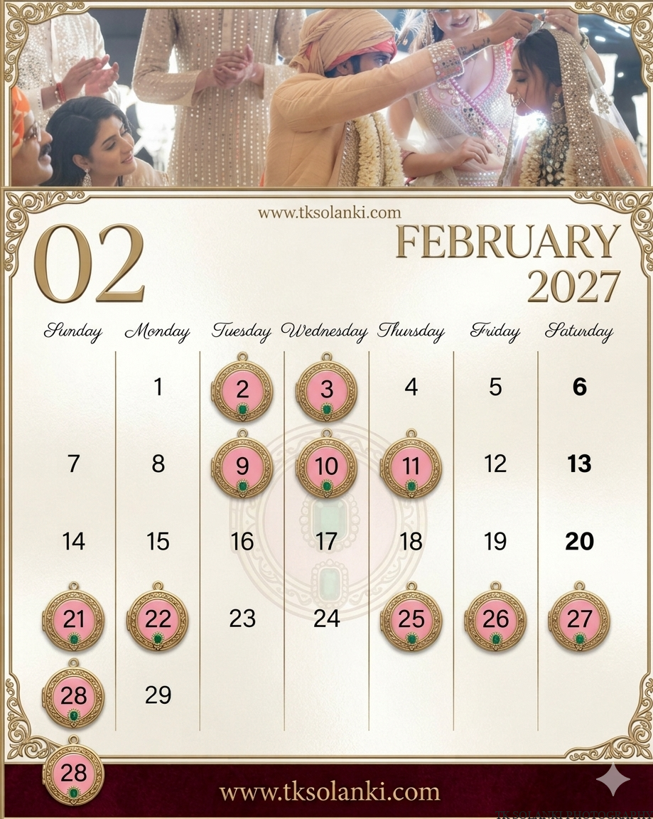 February Gujarati Hindu Marriage calendar & Dates 2027, Auspicious Wedding Muhurat