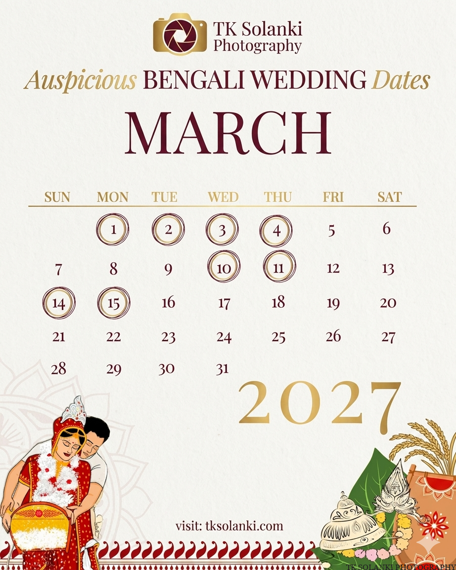 March Month Bengali Panjika Marriage Dates 2027 (1433–1434) Calendar, Shubho Bibaho dates 2027