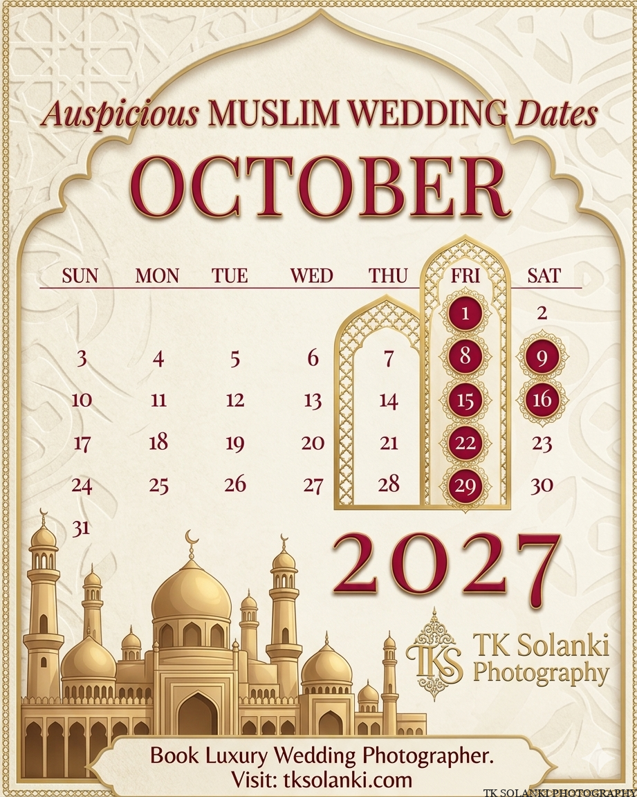 October islamic Wedding Dates in 2027, October Muslim Nikah Shadi Calendar
