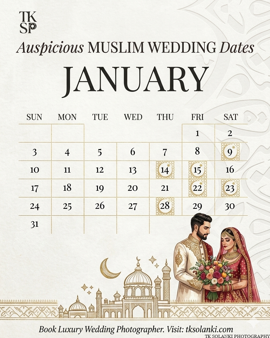 January islamic Wedding Dates in 2027, January Muslim Nikah Shadi Calendar