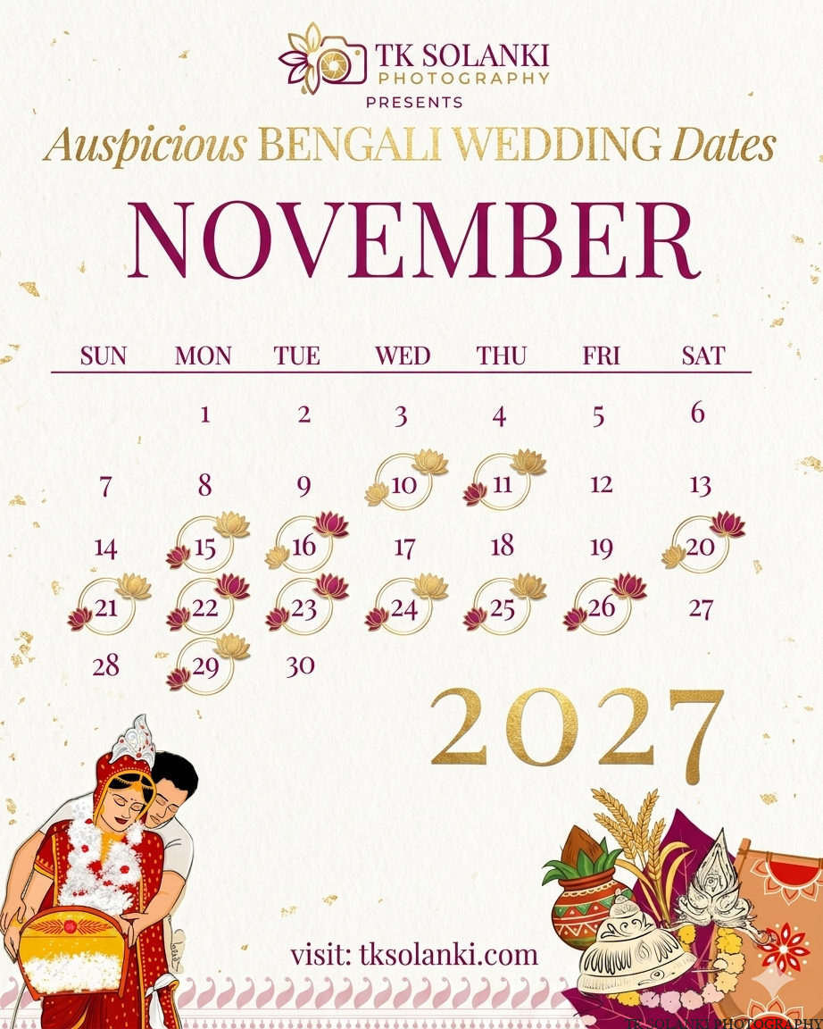 November Month Bengali Panjika Marriage Dates 2027 (1433–1434) Calendar, Shubho Bibaho November dates 2027