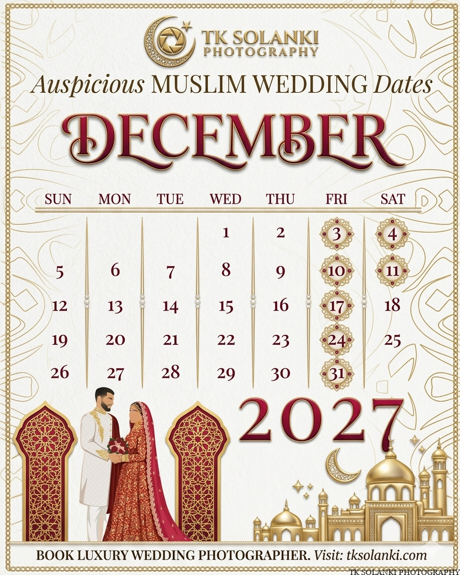 December islamic Wedding Dates in 2027, December Muslim Nikah Shadi Calendar