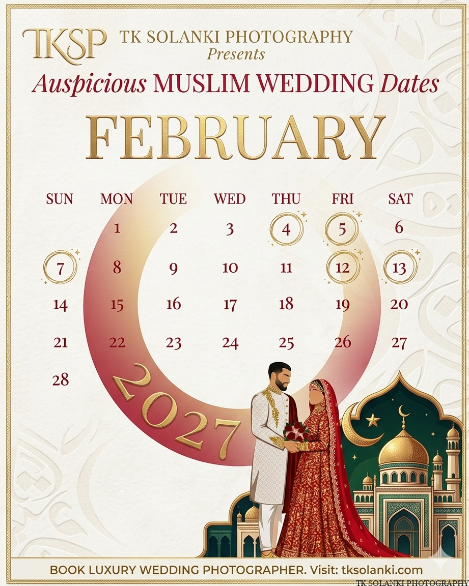 February islamic Wedding Dates in 2027, February Muslim Nikah Shadi Calendar