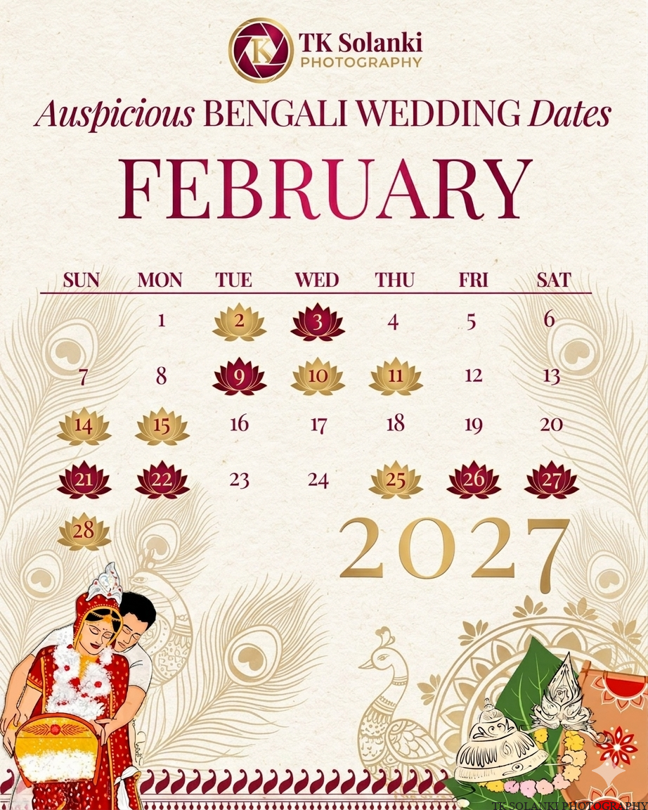 February Month Bengali Panjika Marriage Dates 2027 (1433–1434) Calendar, Shubho Bibaho dates 2027