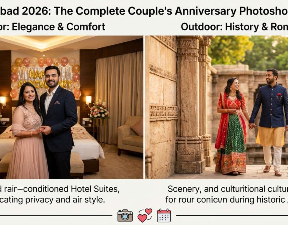 Indoor vs Outdoor Anniversary Photoshoot in Ahmedabad (2026 Complete Couple’s Guide)