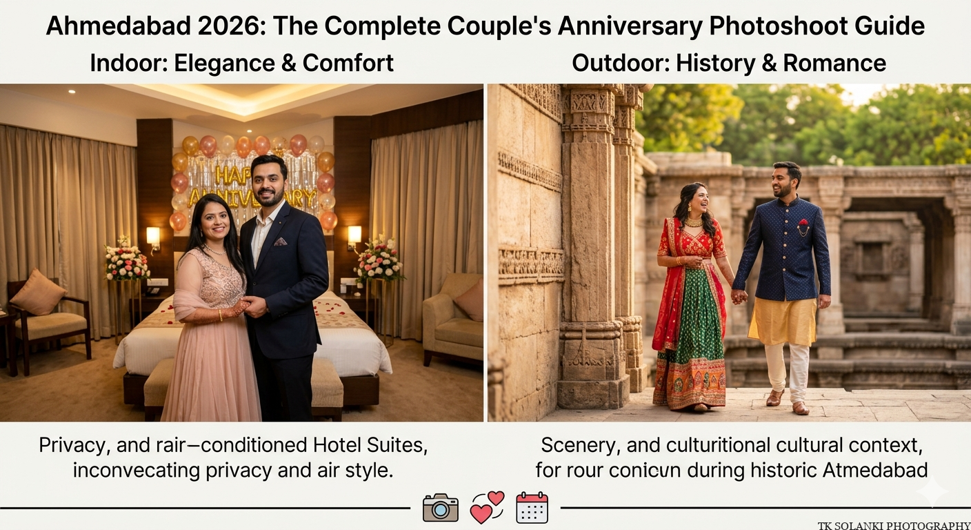 Indoor vs Outdoor Anniversary Photoshoot in Ahmedabad (2026 Complete Couple’s Guide)