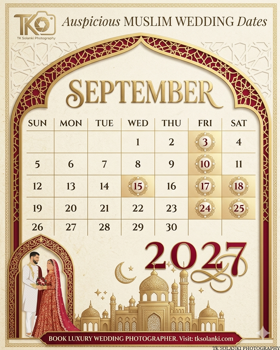 September islamic Wedding Dates in 2027, September Muslim Nikah Shadi Calendar