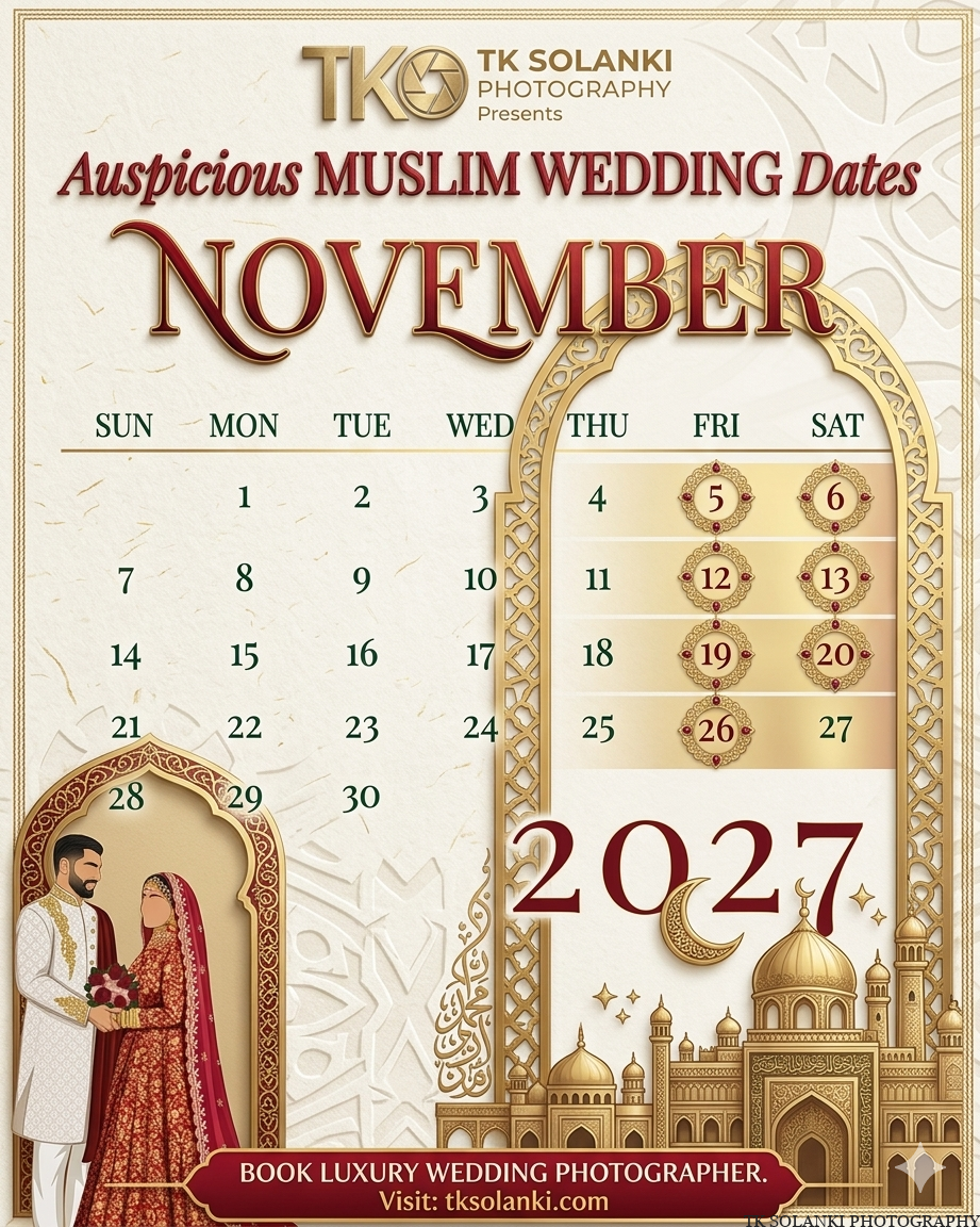 November islamic Wedding Dates in 2027, November Muslim Nikah Shadi Calendar