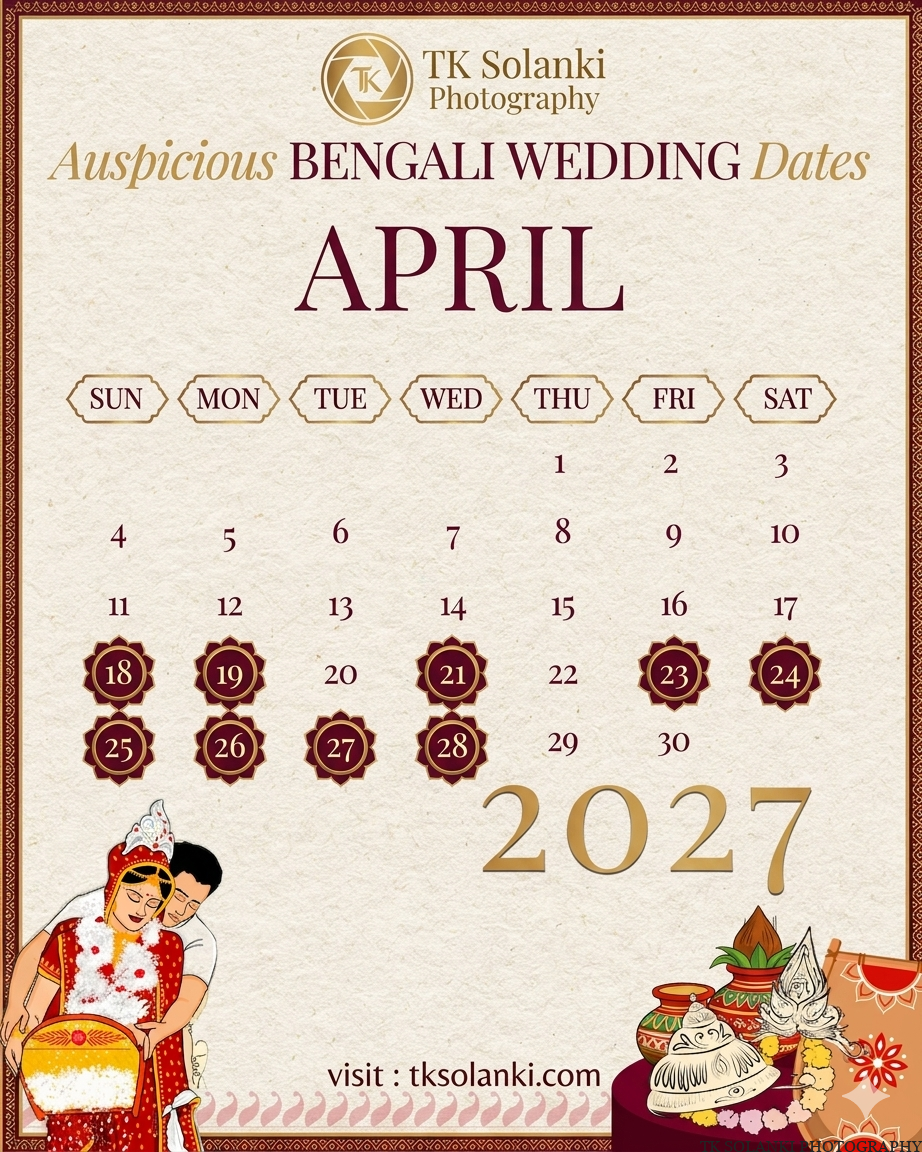 April Month Bengali Panjika Marriage Dates 2027 (1433–1434) Calendar, Shubho Bibaho dates 2027
