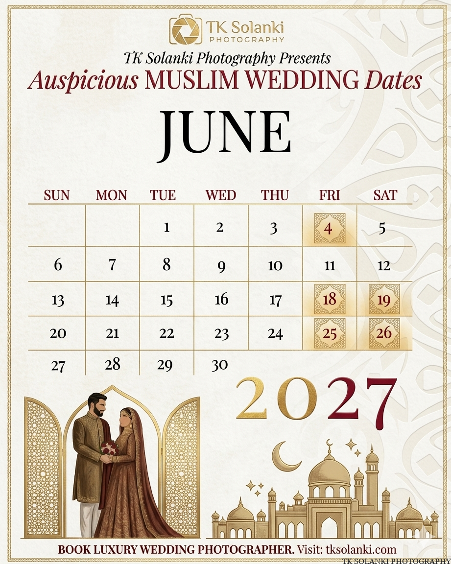 June islamic Wedding Dates in 2027, June Muslim Nikah Shadi Calendar