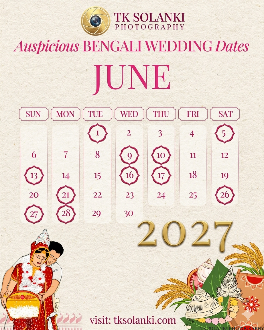 June Month Bengali Panjika Marriage Dates 2027 (1433–1434) Calendar, Shubho Bibaho June dates 2027