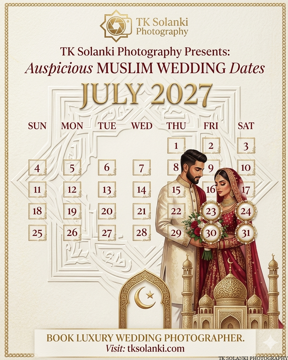 July islamic Wedding Dates in 2027, July Muslim Nikah Shadi Calendar