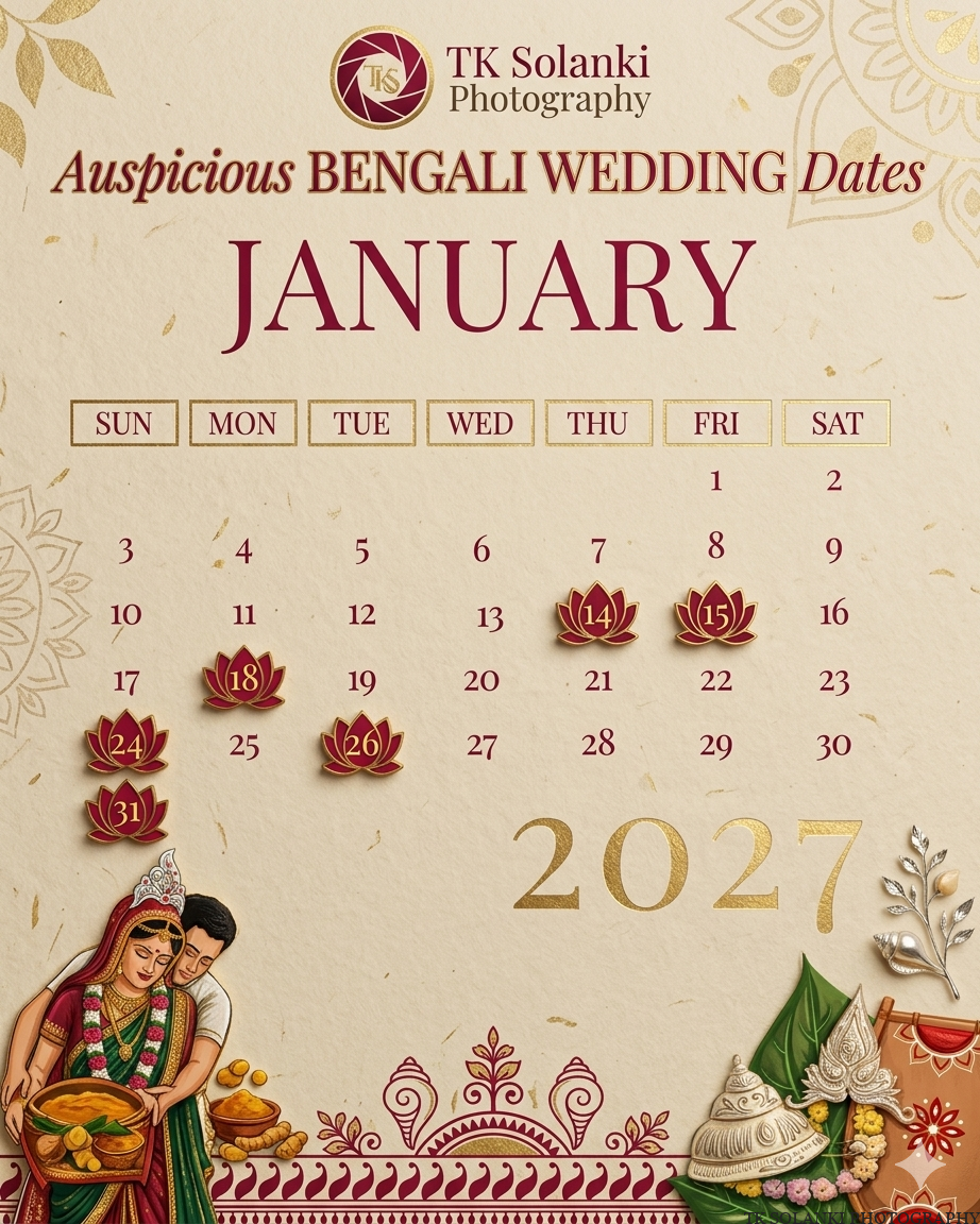 January Month Bengali Panjika Marriage Dates 2027 (1433–1434) Calendar, Shubho Bibaho dates 2027
