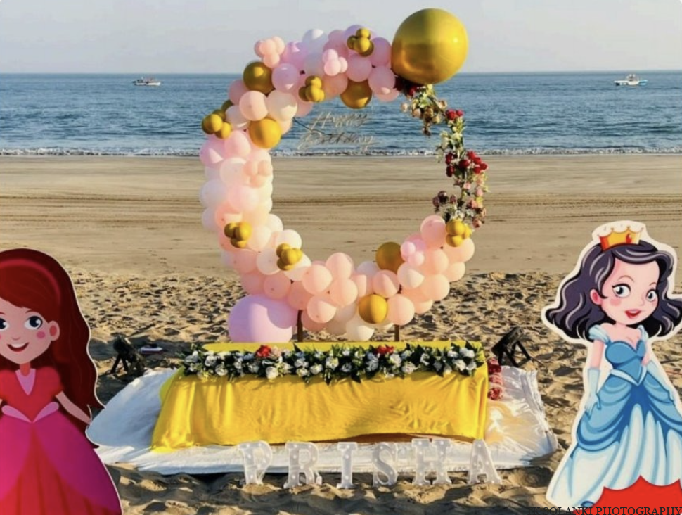 Princess Theme Beach Birthday Setup for kids and children in diu beach