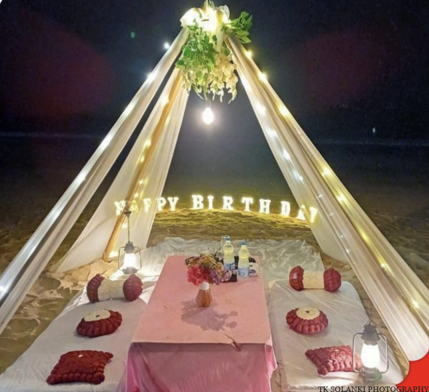 Moonlight Romantic Setup for Romantic dinners, surprise proposals & night celebrations in Diu Nagoa Beach