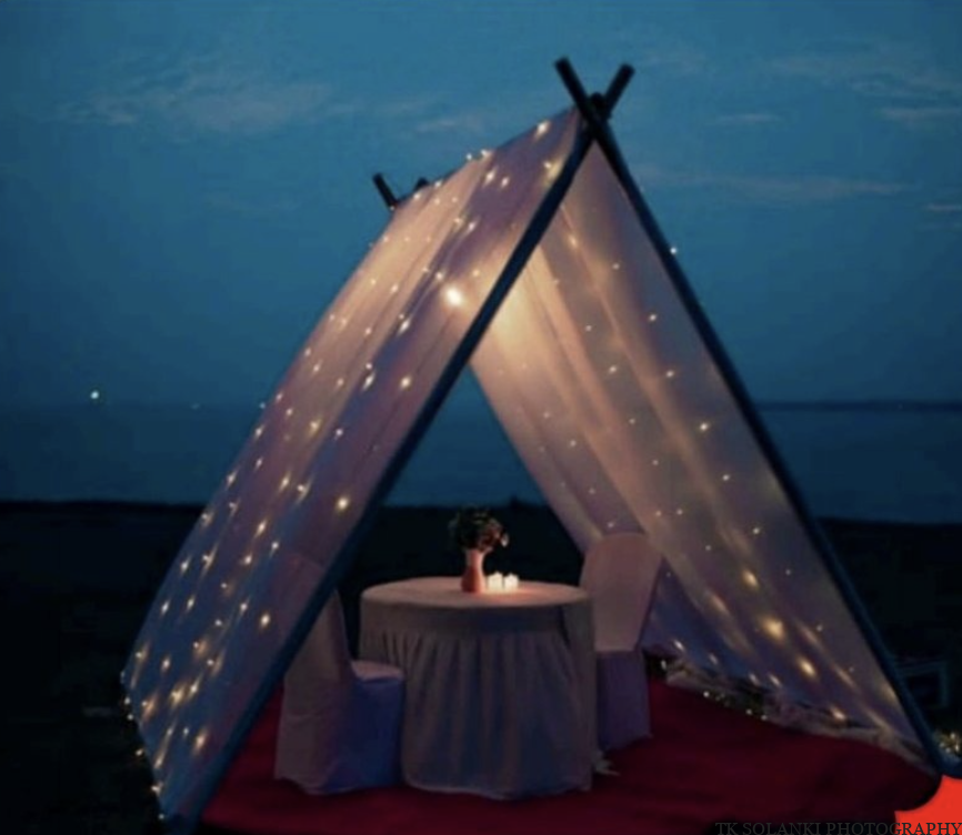 Romantic Fairy Light Tent Setup for Romantic dinners, anniversaries & proposals