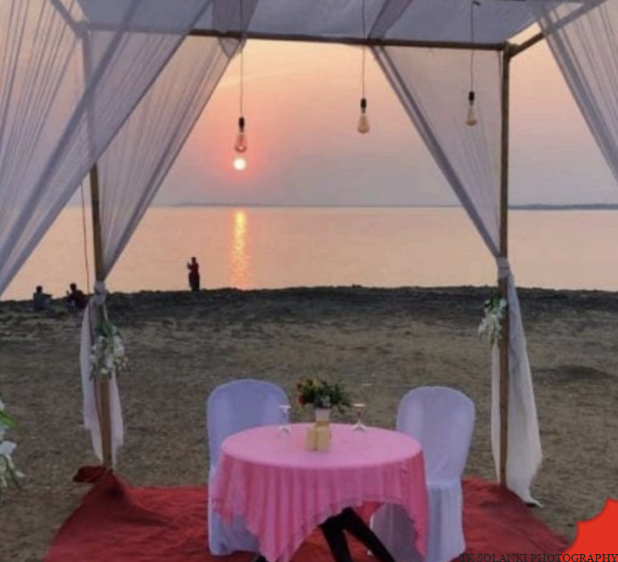 Sunset Draped Canopy Setup for unset dinners, proposals & anniversaries in diu beach
