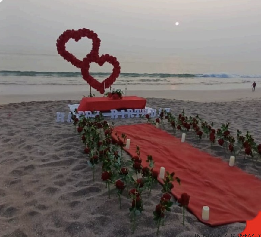 Romantic Heart Arch Setup in diu beach for Proposals, romantic dinners & surprises