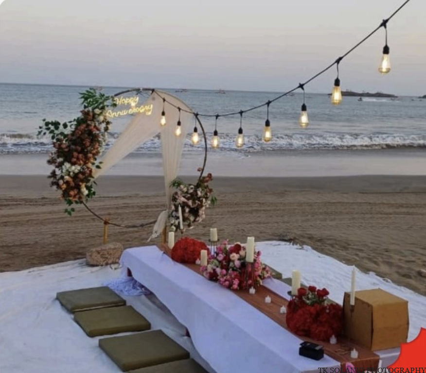 Diu beach Anniversary Special Luxury Beach Dinner Setup for Anniversaries & intimate gatherings